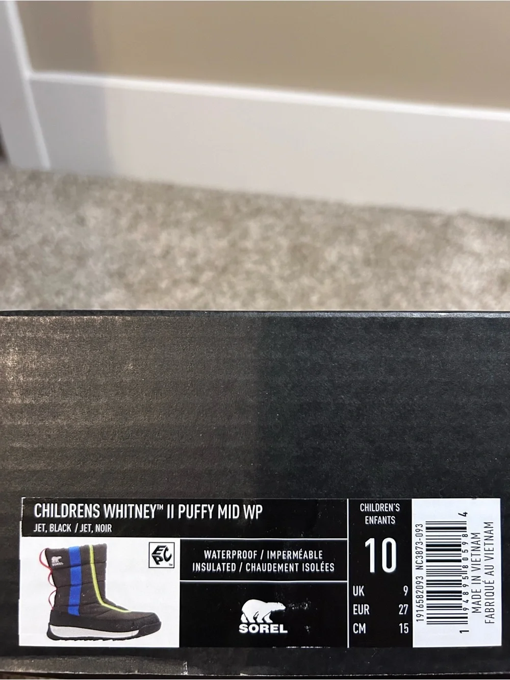 NEW Sorel Whitney II Puffy Mid Winter Boots Black/Multi Size 10 Toddler